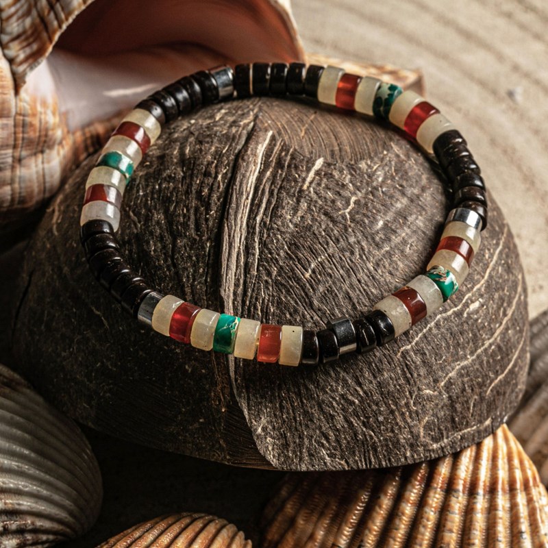 Bracelet Perles Heishi Jaspe Vert Impérial Agate Rouge Coconut Jaspe Jaune Clair-enfant-12cm