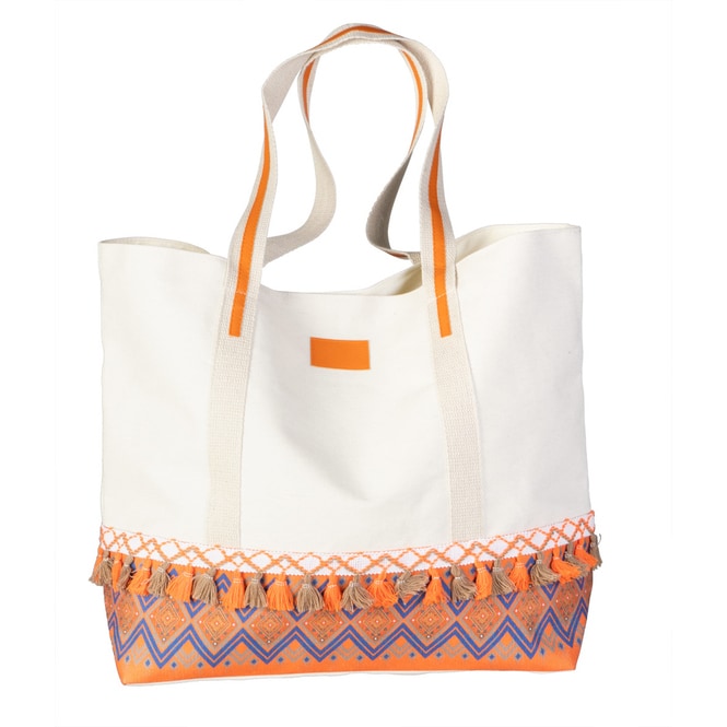 Strandtasche mit Beutel - weiß/rot - aus Textil - ca. 38 x 14 x 38 cm