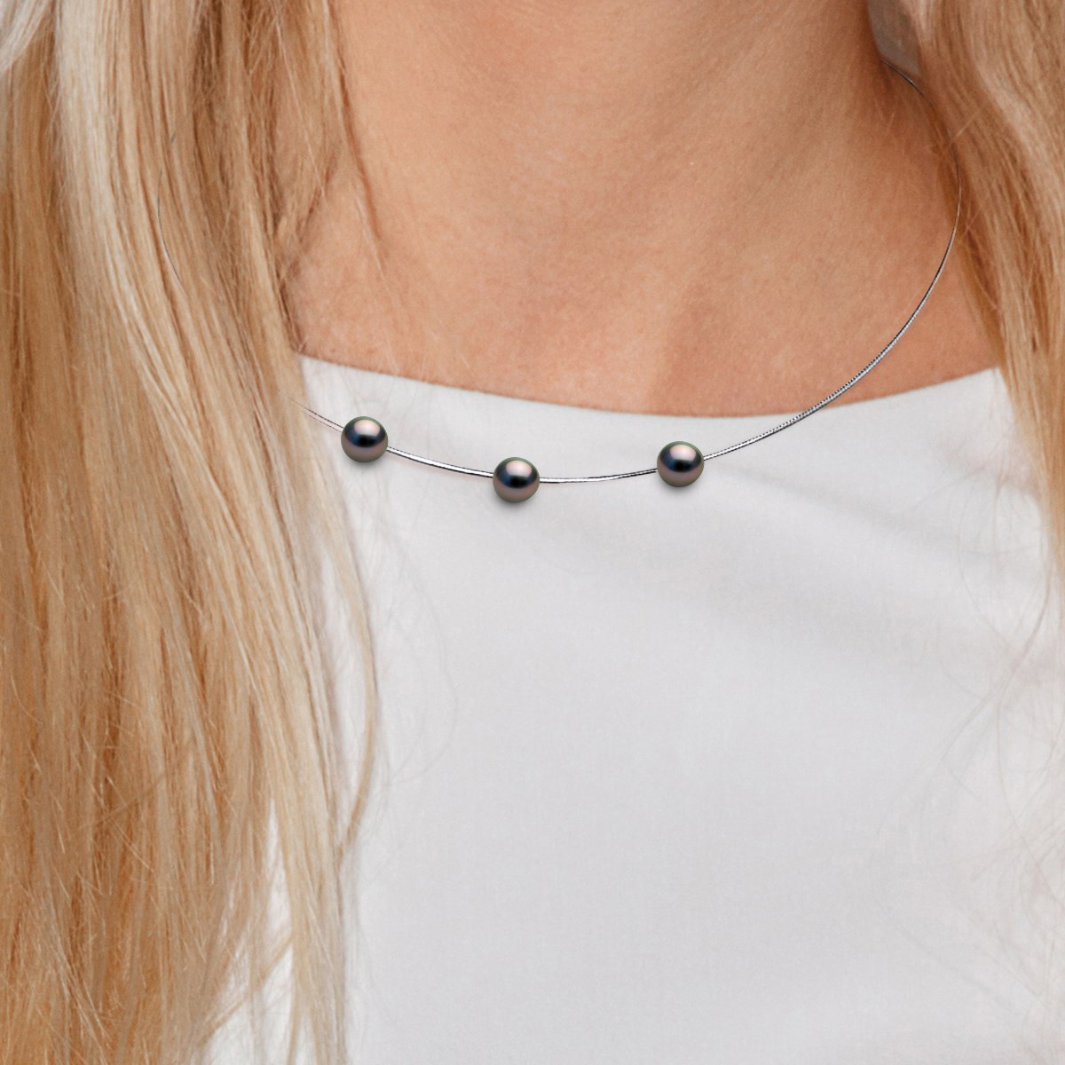 Collier OMEGA 3 Perles de Tahiti Rondes 9-10 mm Argent 925