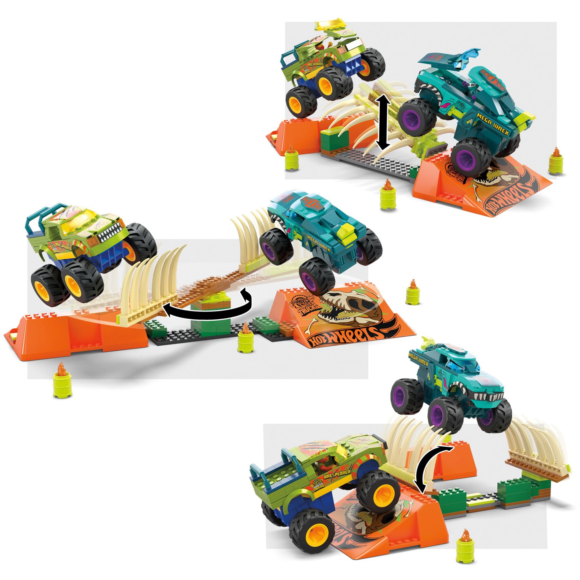 Mattel Konstruktionsspielzeug MEGA Hot Wheels Monster Trucks Mega-Wrex Knochen Crash Stuntbahn