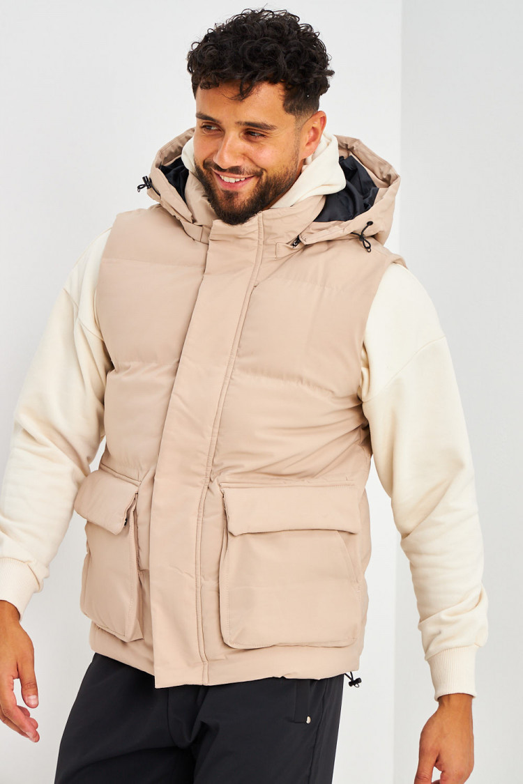 Doudoune beige sans manches