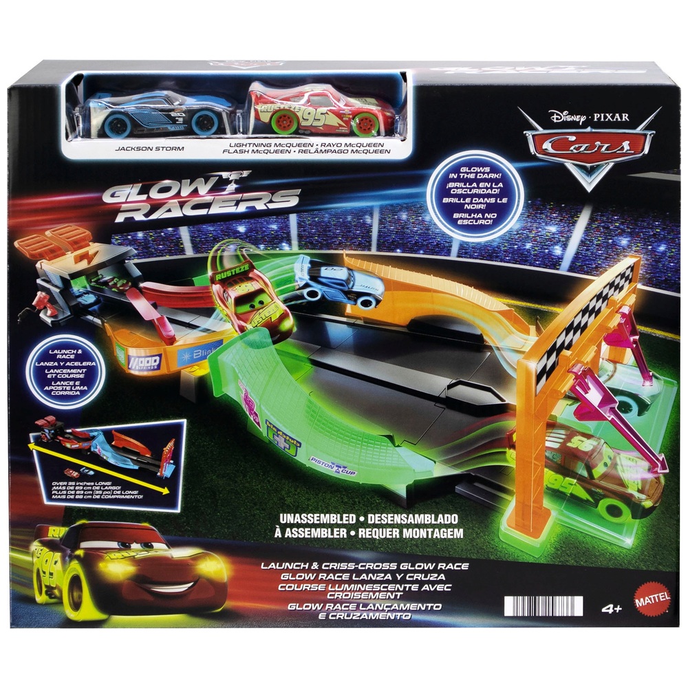 Pixar Cars Glow Racers Launch & Criss-Cross Spielset mit 2 Fahrzeugen