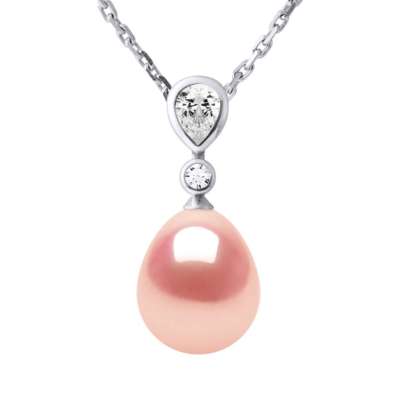Collier GOUTTE Perle d'Eau Douce 9-10 mm Rose Joaillerie Argent 925