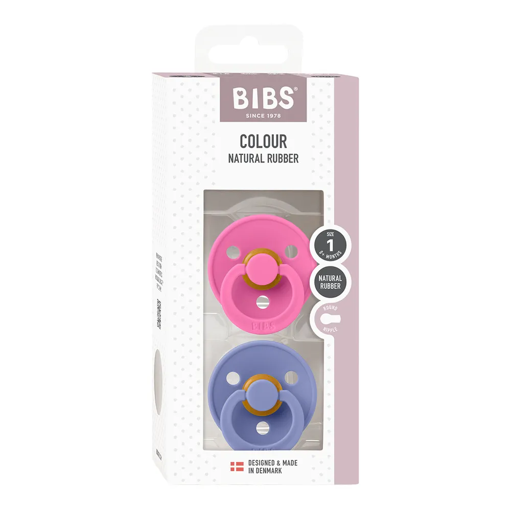 BIBS Colour Latex Rund Bubblegum/Peri 2 pak - flere størrelser