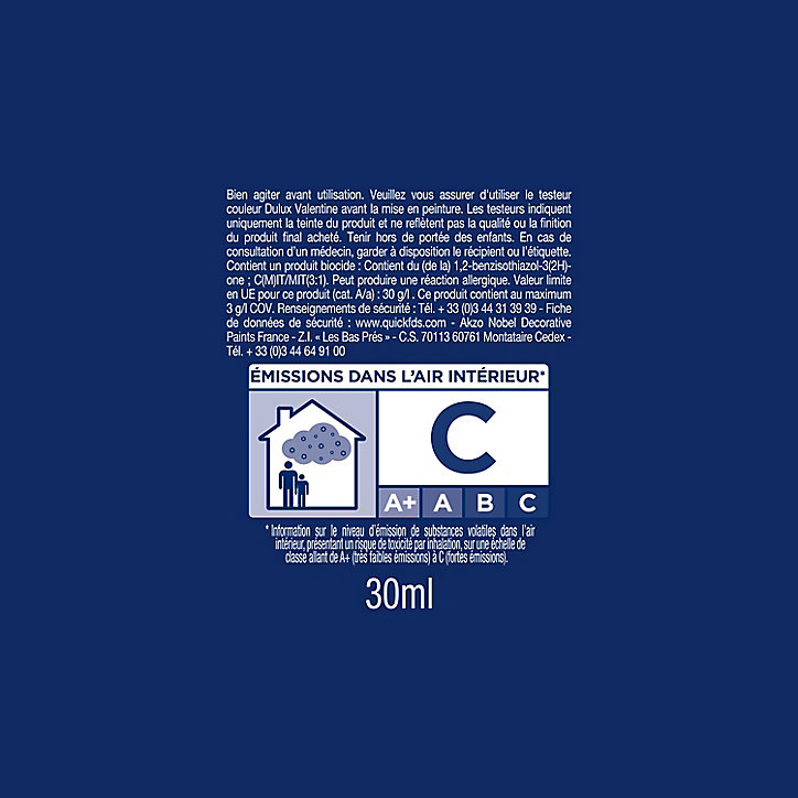 Testeur de peinture Color Resist salle de bains Dulux Valentine satin nuage 30ml