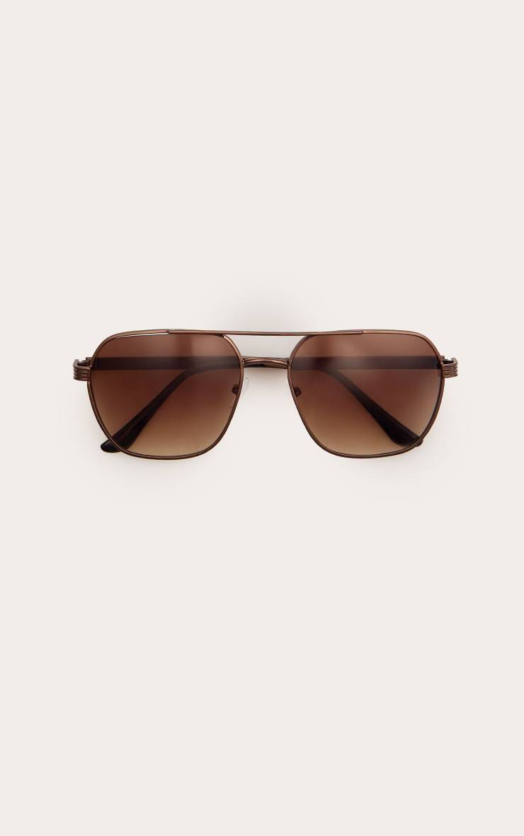 Doré Lunettes De Soleil Aviateur Monture Métallique Marron