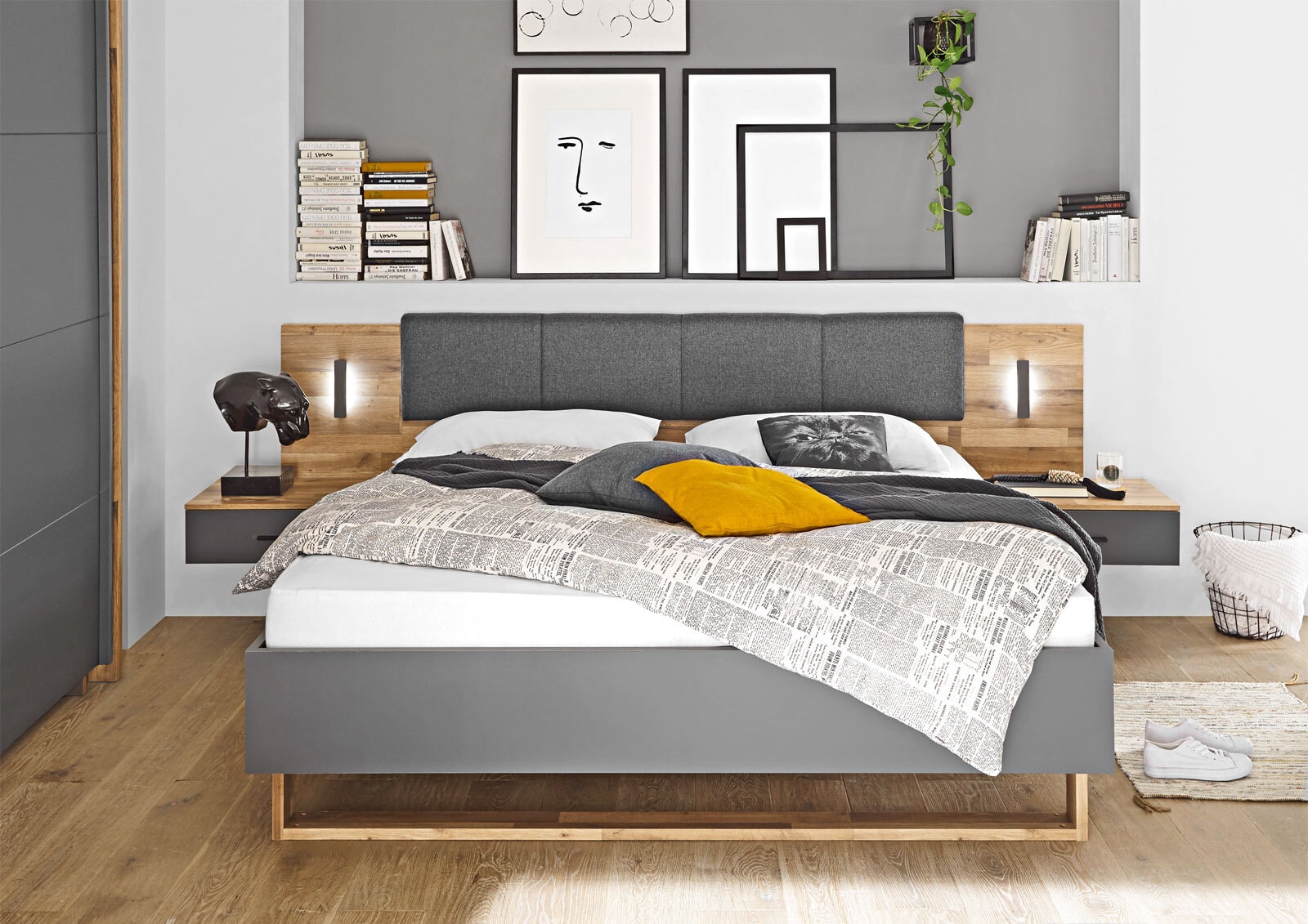 Bettanlage Rivoli Montana Oak-Optik/Graphit 180 x 200 cm
