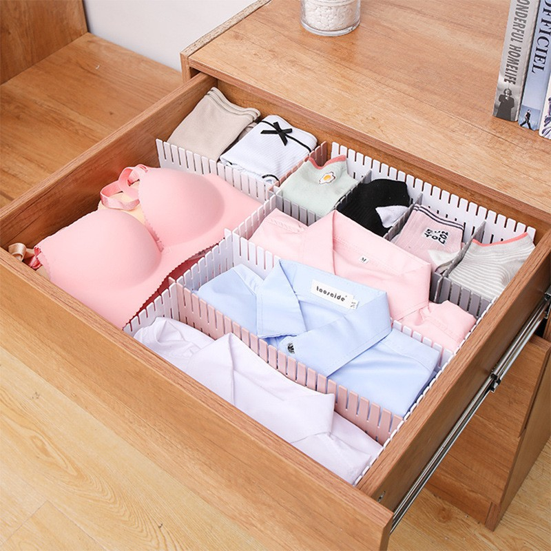(4er Set) 37x7cm Schubladen Teiler DIY Kommoden Organizer Schrank Trenner für Besteck / Kleidung / Kosmetik - Weiss