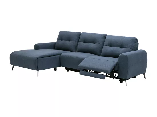 Canapé d'angle gauche relax électrique en tissu chiné bleu NERUDA
