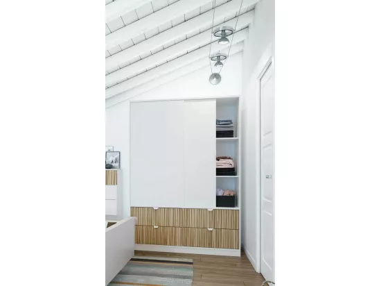 Garde-robe 2 portes Dzedadk, Meubles de chambre, Penderie de plain-pied, Placard à vêtements, 140x60 h200 cm, Blanc et Chêne clair