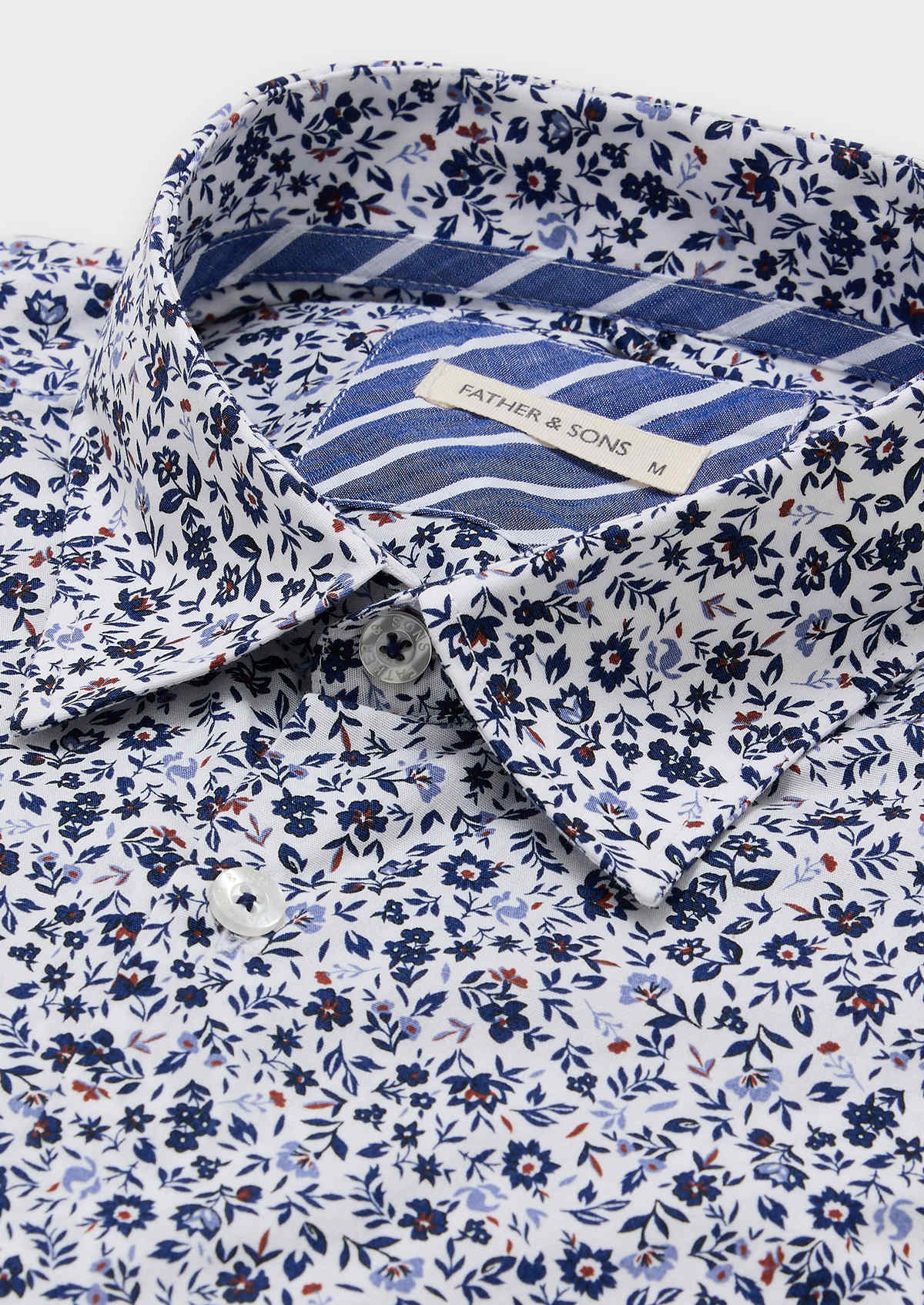 Chemise sport Regular en popeline de coton stretch blanc à motif fleuri bleu