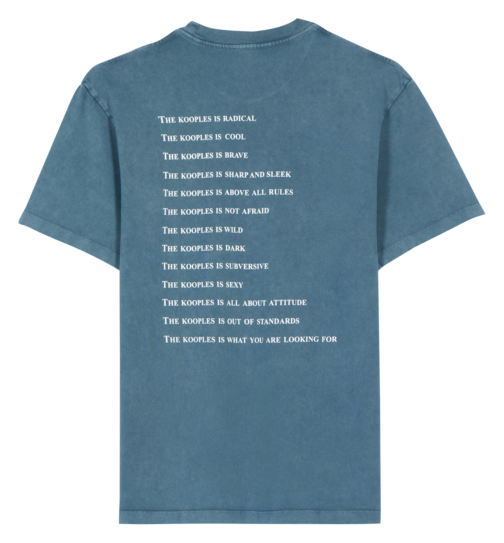 Tee-shirt col rond droit en coton sérigraphié | Bleu