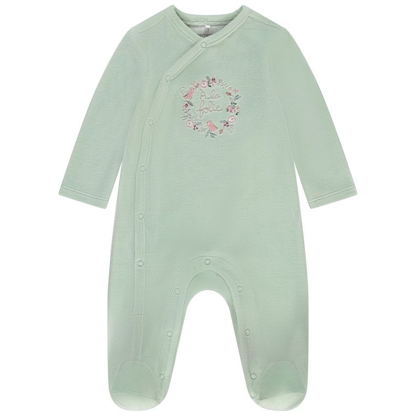 Dors-bien en velours pour bébé fille avec ouvertures différentes selon l'âge - Vert