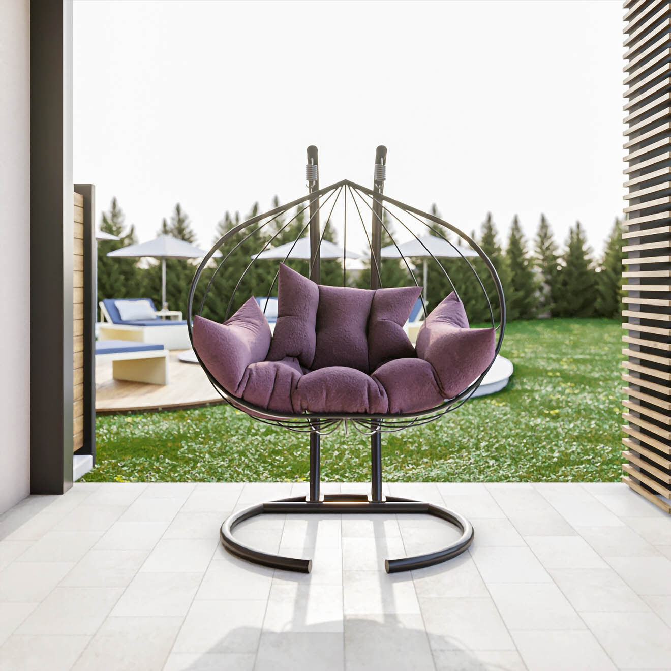 Wooden Art Fauteuil suspendu double violet - 150x189x124 cm