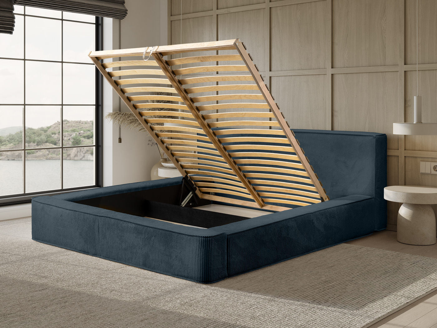 Trae Mobler Harmon 140x200 cm Gestoffeerd Bed Navy Blauw