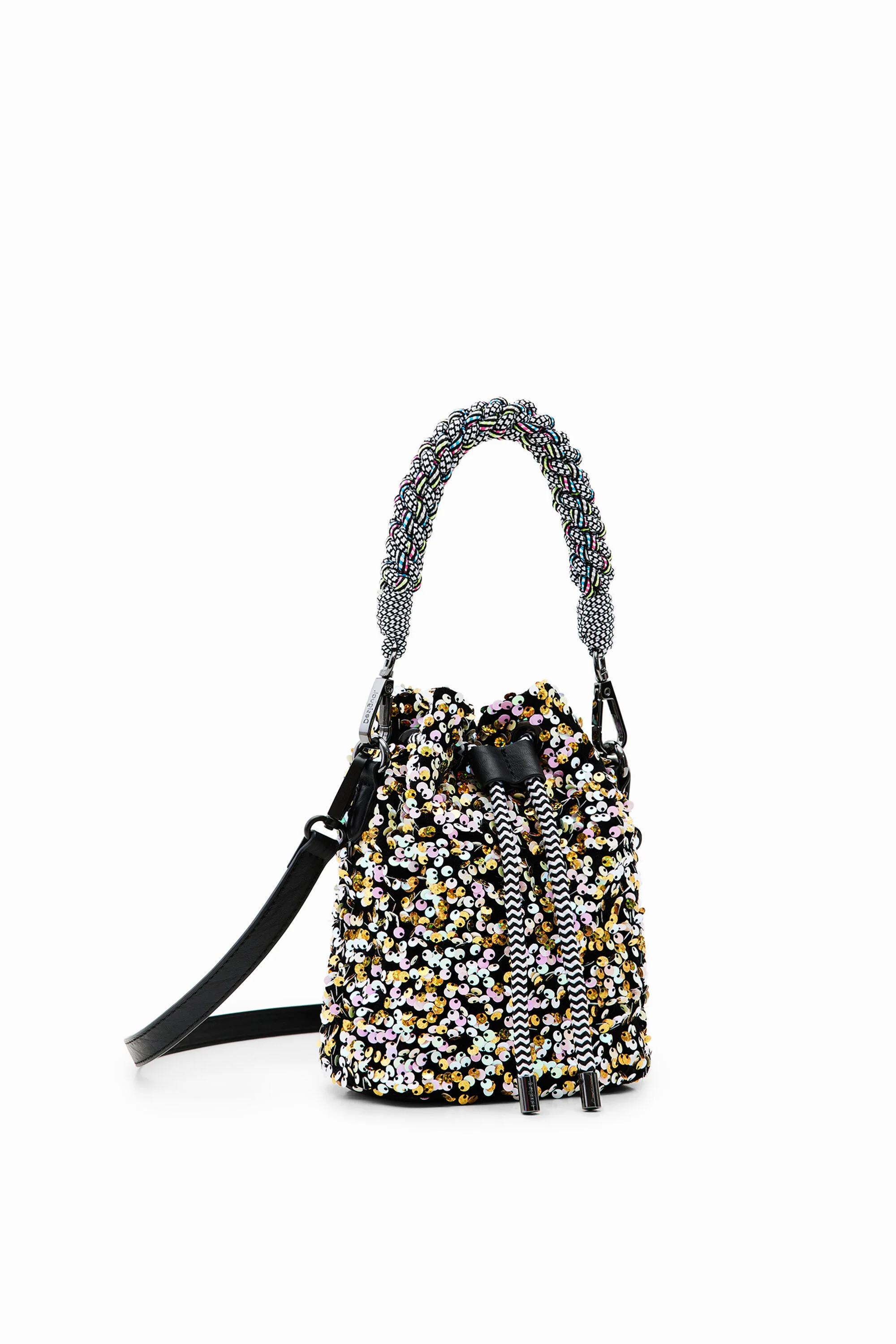 Bolsa pequena tipo saco com lantejoulas