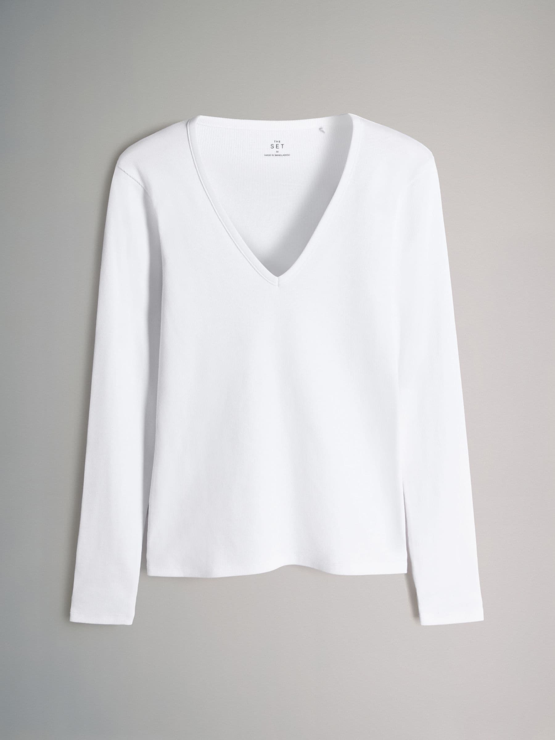 Black/Grey/Cream/Animal - The Set 4 Pack V-Neck Ribbed Long Sleeve T-Shirts