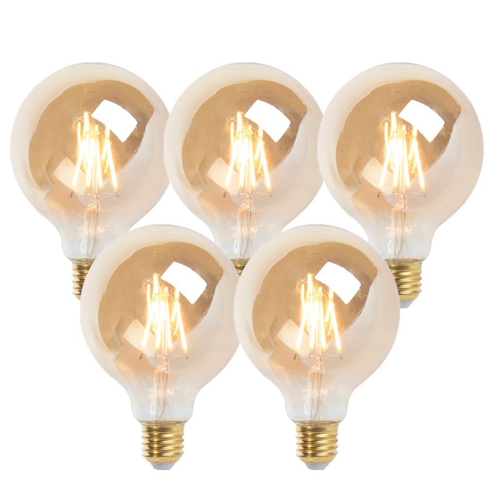 Set van 5 E27 dimbare LED lampen G95 goud 5W 380 lm 2200K