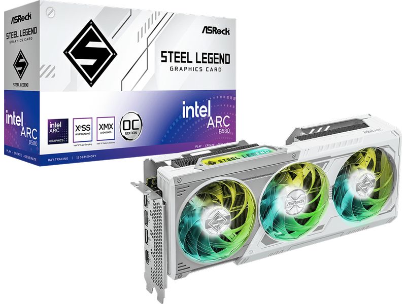 ASRock Grafikkarte Intel Arc B580 Steel Legend 12 GB OC Gamer-Grafikkarte mit 12 GB GDDR6-Speicher, ermöglicht Auflösungen bis zu 8k
