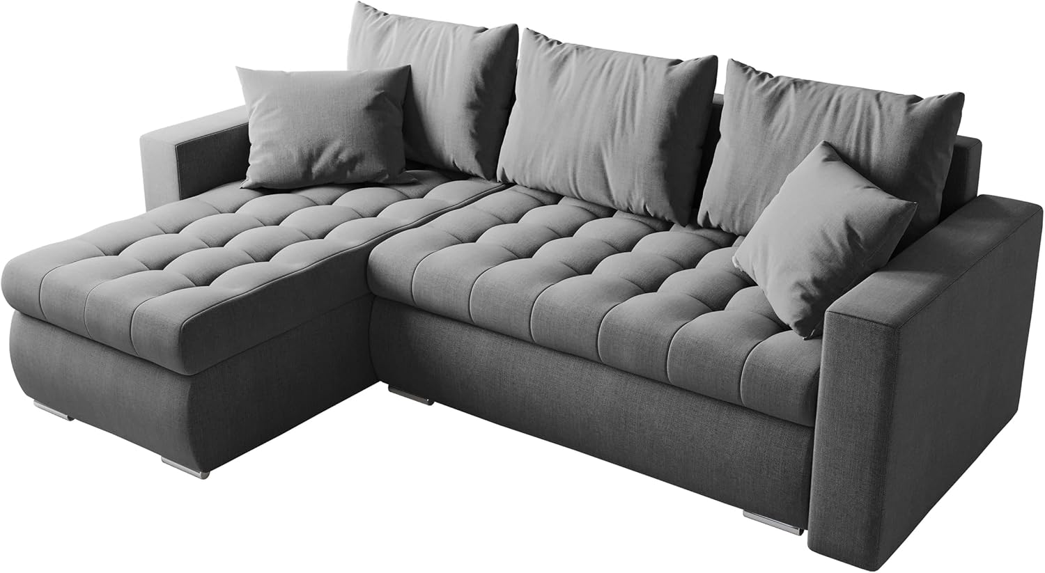 BROMARKT Sofa mit Schlaffunktion Ecksofa L-Form Schlafsofa Couch Bettkasten Wohnzimmer Möbel LUIS Couch 3 Sitzer Bett mit Bezugbehalter 238x150x72 Hellgrau