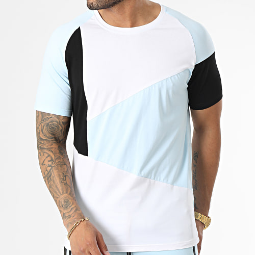 Ensemble Tee Shirt Et Short Jogging E386 Blanc Bleu Clair Noir