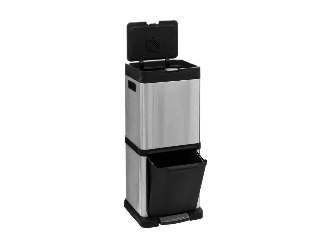 Poubelle Colonne de Tri sélectif en Inox 2 bacs 20L + 14L