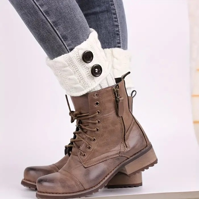 (1 Paar) 17cm Kurze Damen Beinstulpen Stiefel Accessoire Strick Beinwärmer (One Size) - Weiss