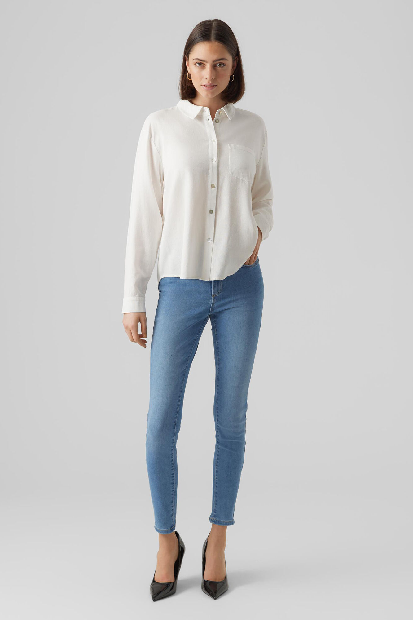 Camisa de linho larga estilo mangá - Blanco