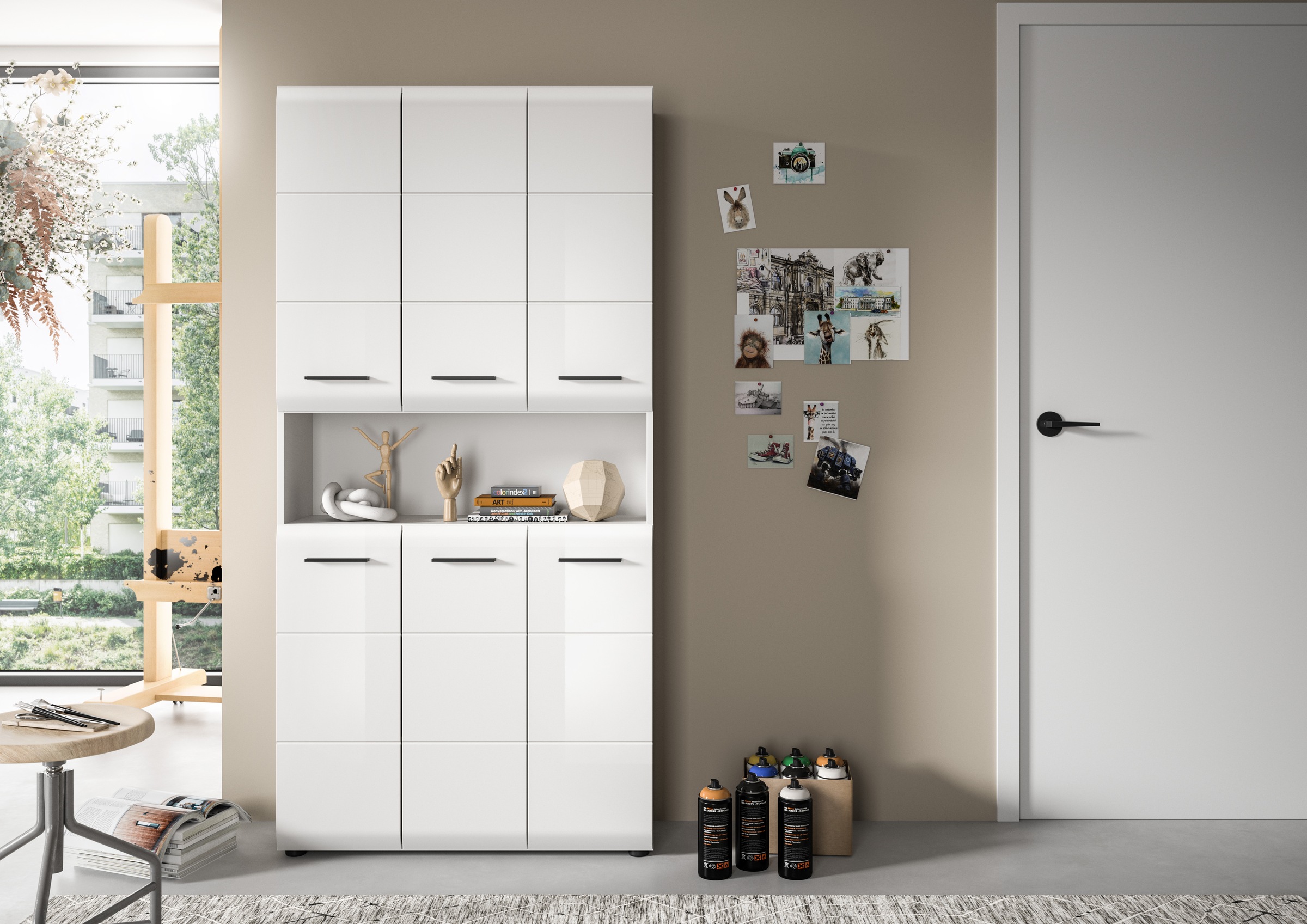 INOSIGN Stauraumschrank 1 Stk. tlg. Florenz, Mehrzweckschrank, Weiss Hochglanz Tiefzieh, 13 Fächer