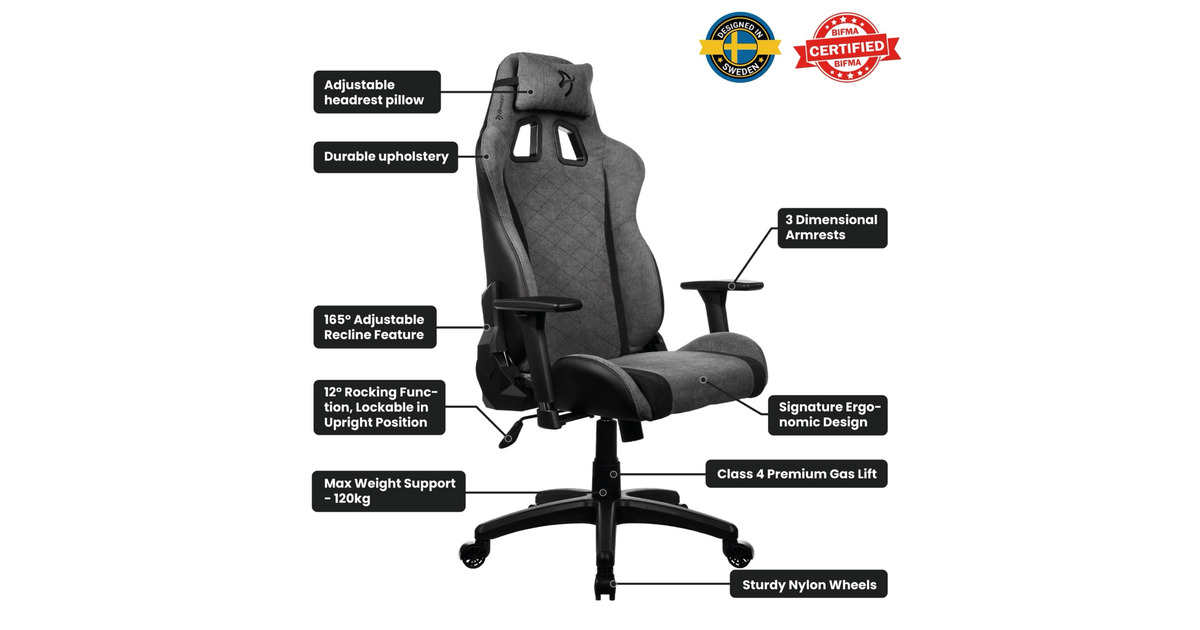 ArozziAvanti Soft Fabric - Ash gamestoel  (Antraciet)