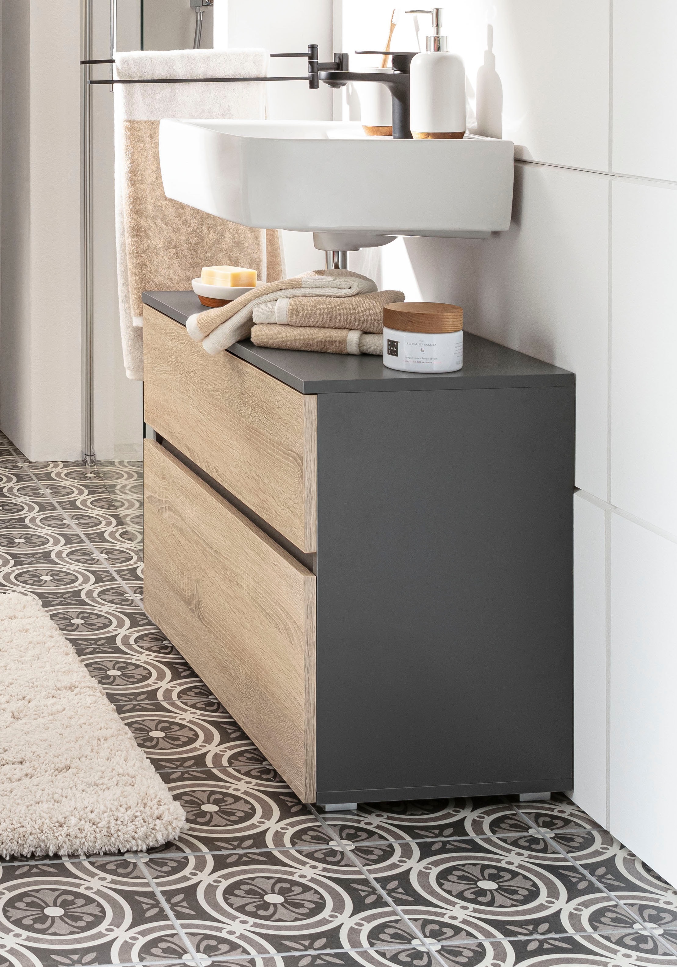 Home affaire Waschbeckenunterschrank »Wisla« Siphonausschnitt, Push-to-open-Funktion, Breite 80 cm, Höhe 55 cm