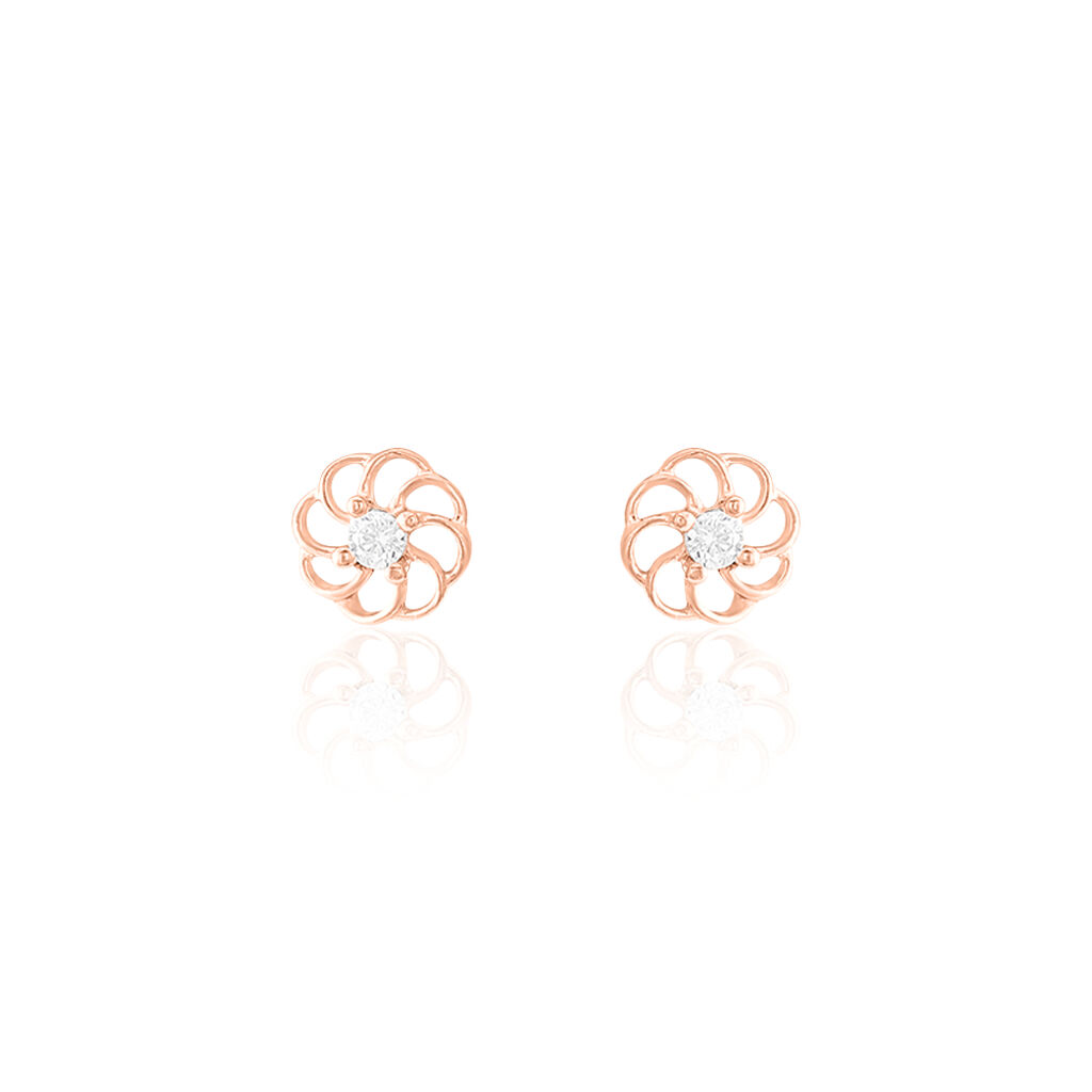 Boucles D'oreilles Puces Eleanor Fleur Or Rose Oxyde De Zirconium