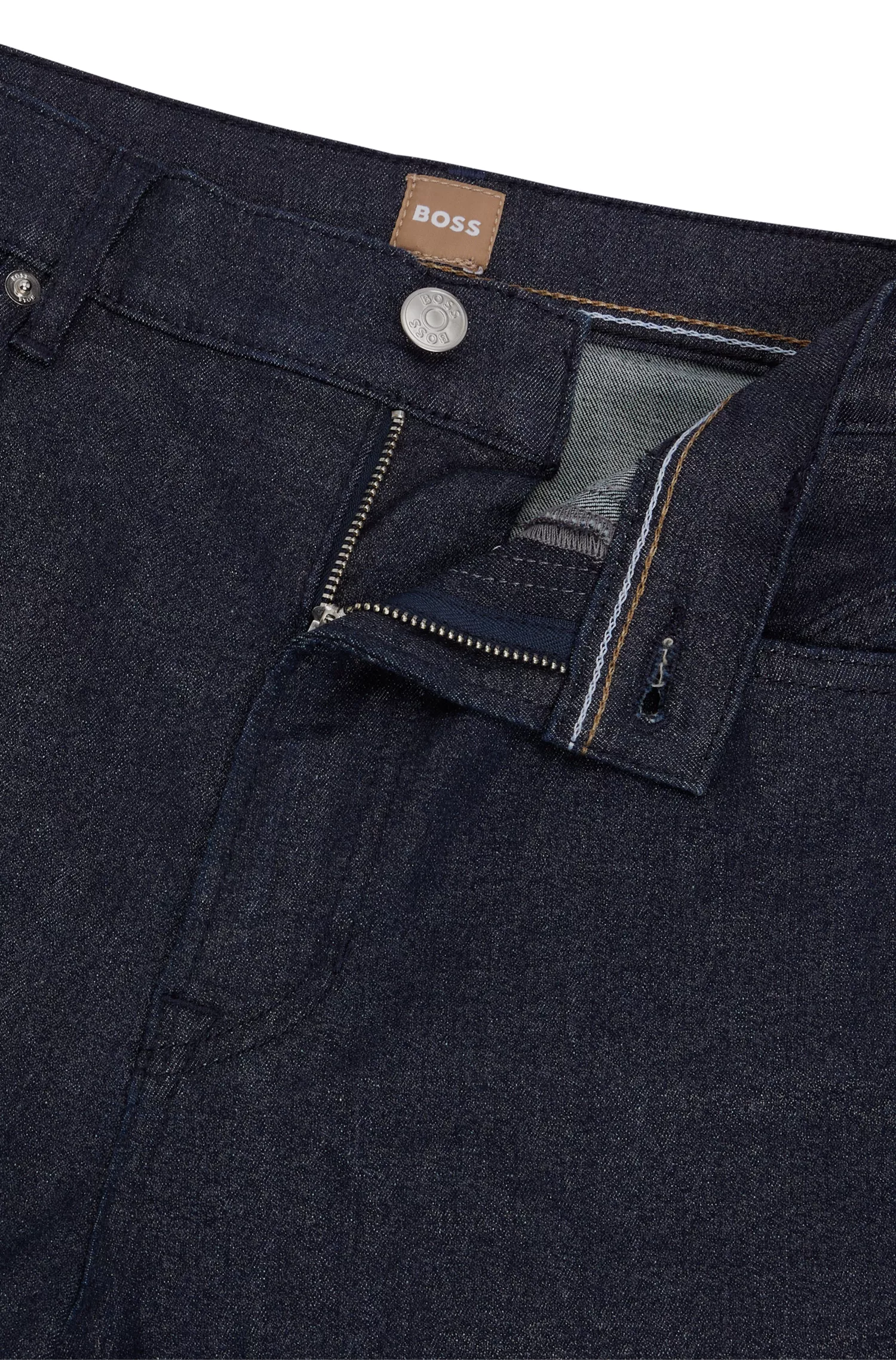 Calça jeans BOSS preta de cintura alta em denim elástico azul