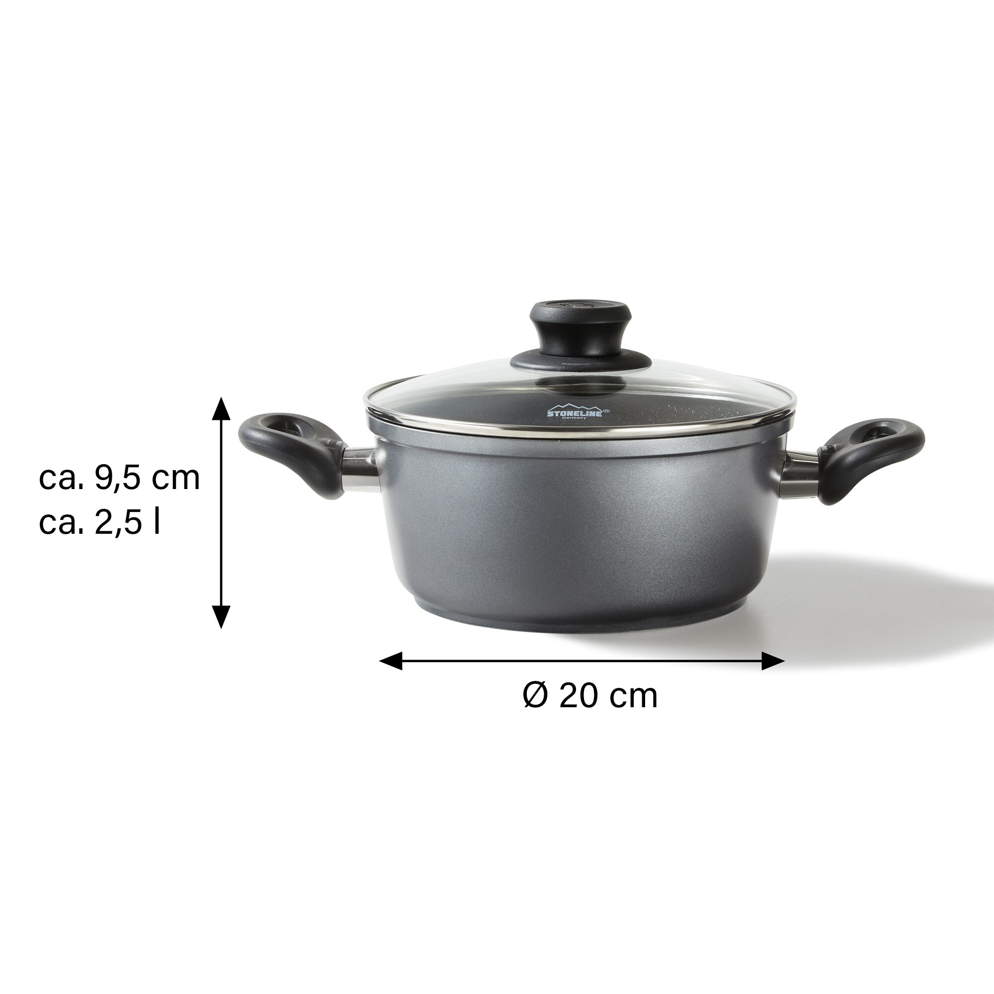 STONELINE® Kochtopf 20 cm, mit Glasdeckel, Antihaft Bratentopf, Induktion und backofengeeignet