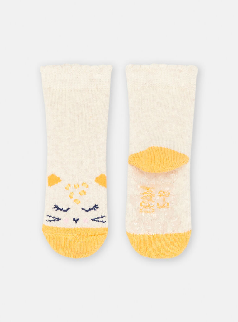 Chaussettes beige chiné imprimé léopard pour bébé fille