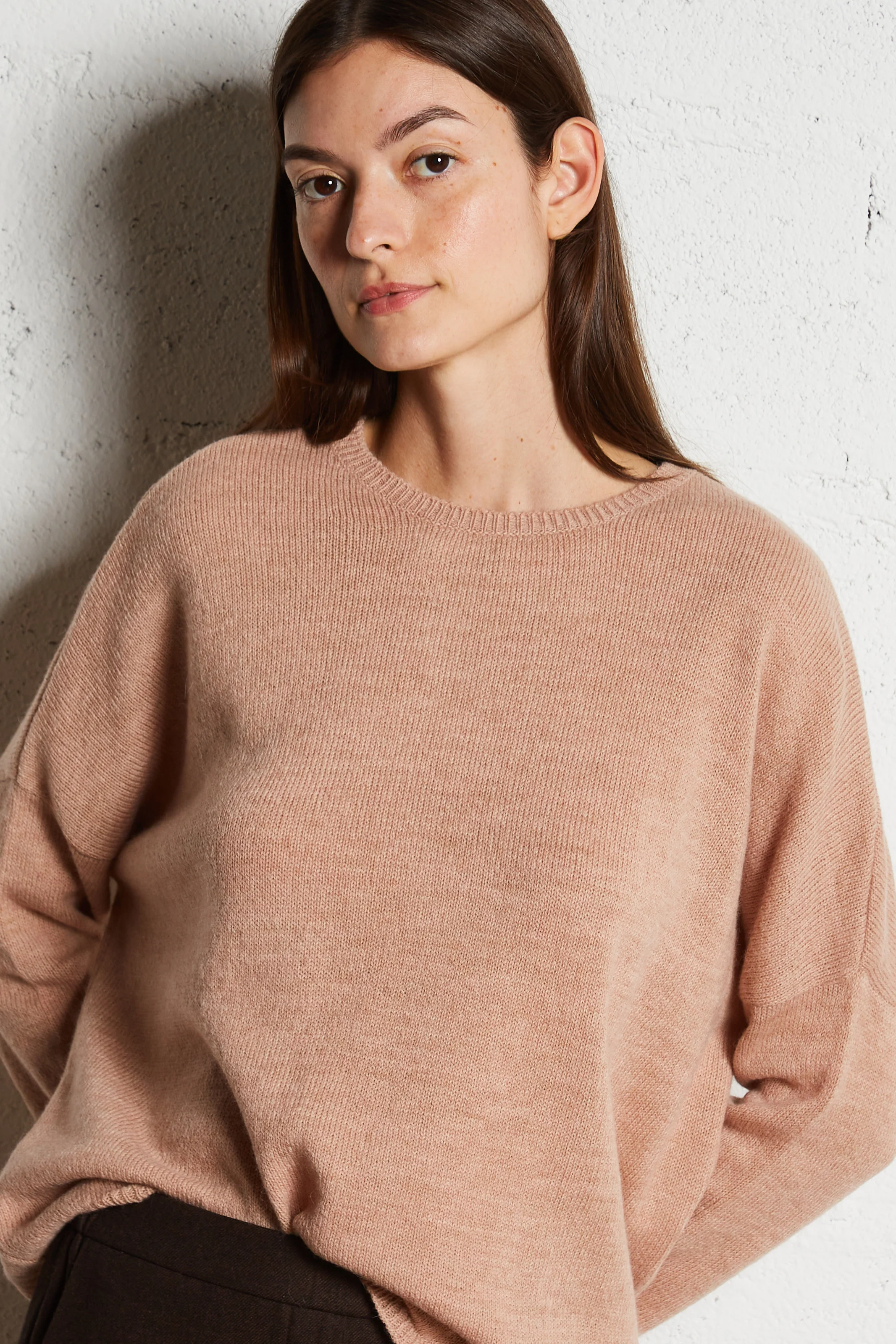 GREENVILLE - Pull ample col rond en laine mélangée | Rose