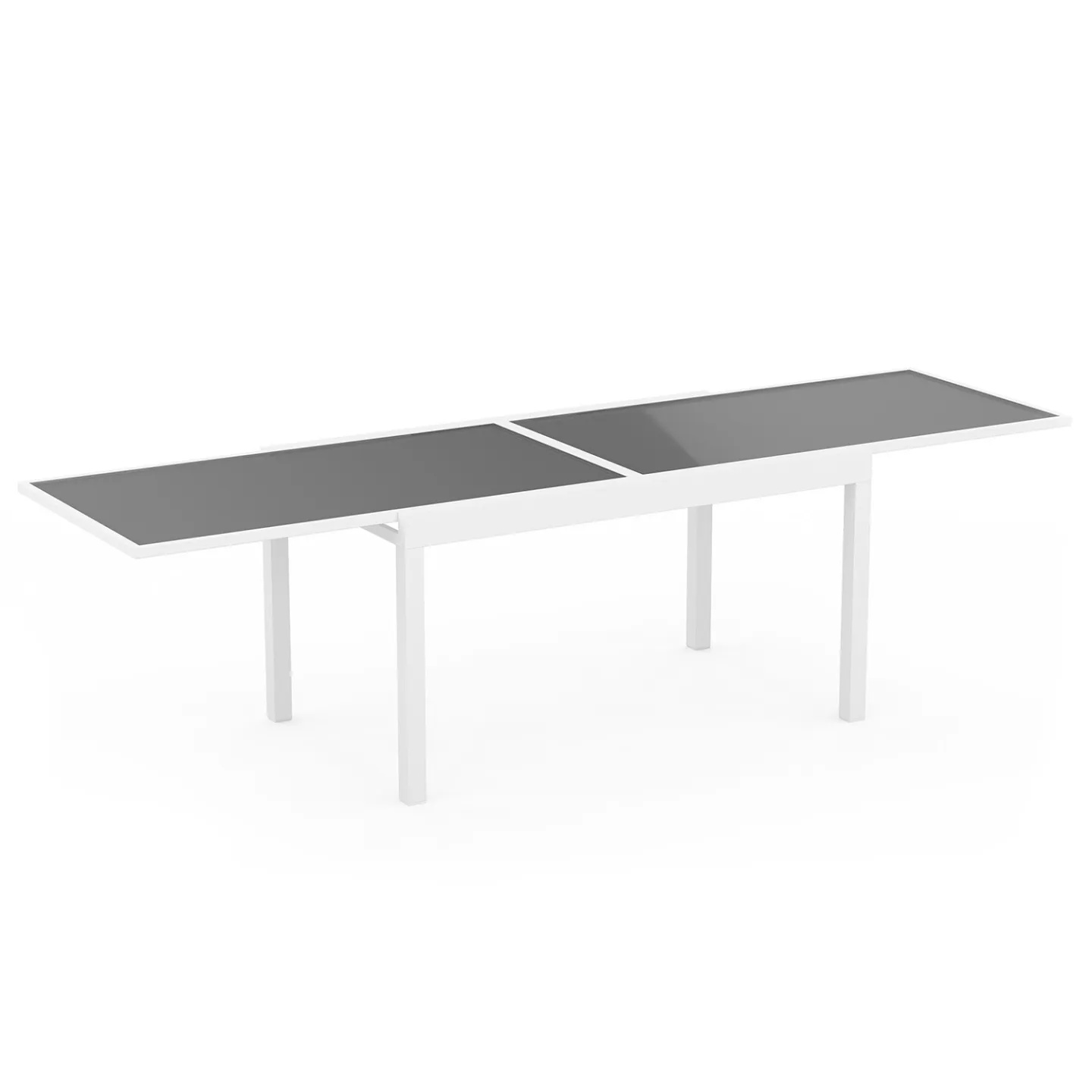Salon de jardin MADRID table extensible 135-270 CM et 12 chaises empilables blanc et gris