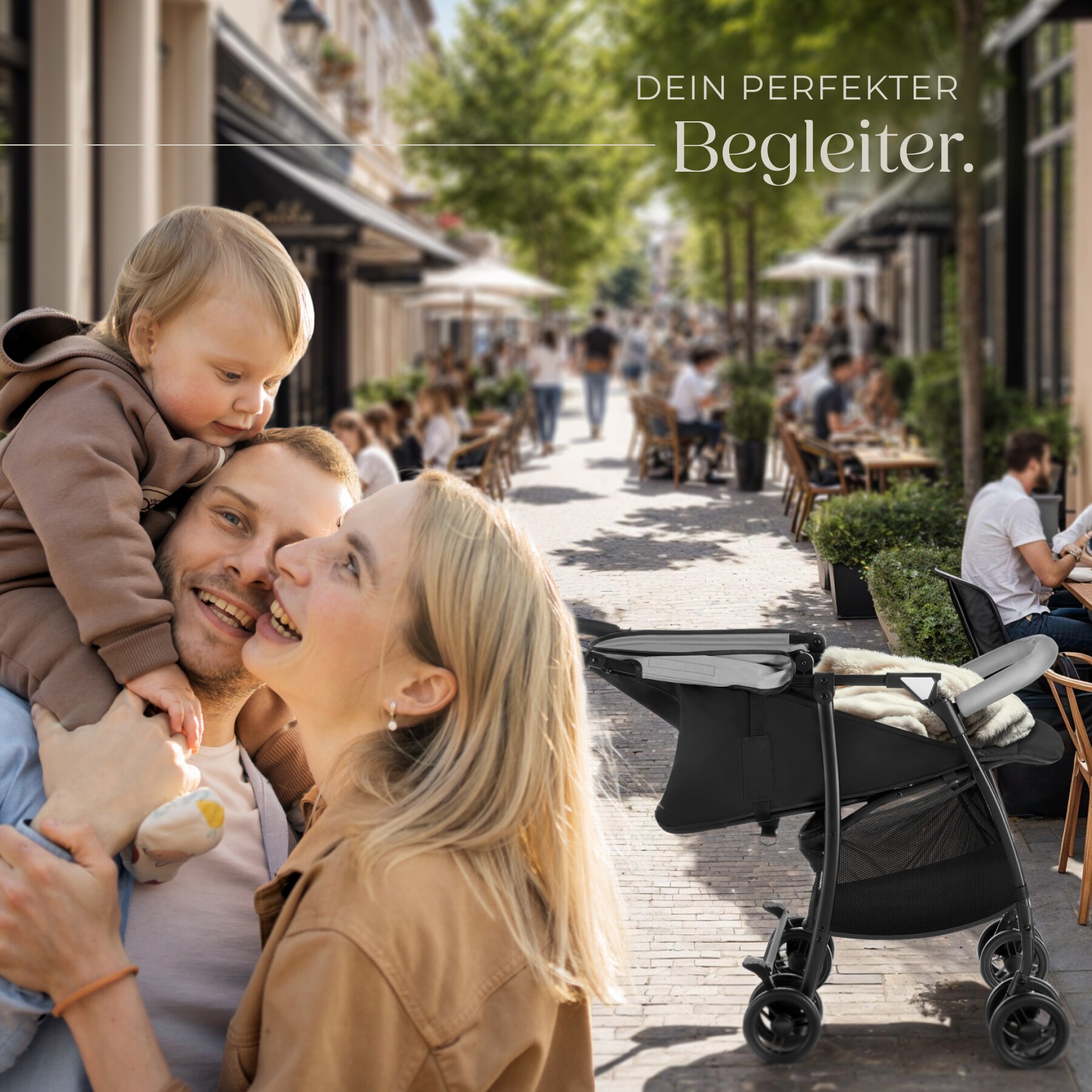 tectake® Buggy-Kinderwagen, klappbar, mit 5-Punkt-Gurt, Bremse und Schutzbügel, pulverbeschichtetes Stahlgestell und pflegeleichter Polyesterbezug, für 0 bis 36 Monate geeignet, Belastbarkeit 15 kg