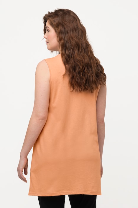 Longtop, Naturfärbung, A-Linie, V-Ausschnitt, ärmellos