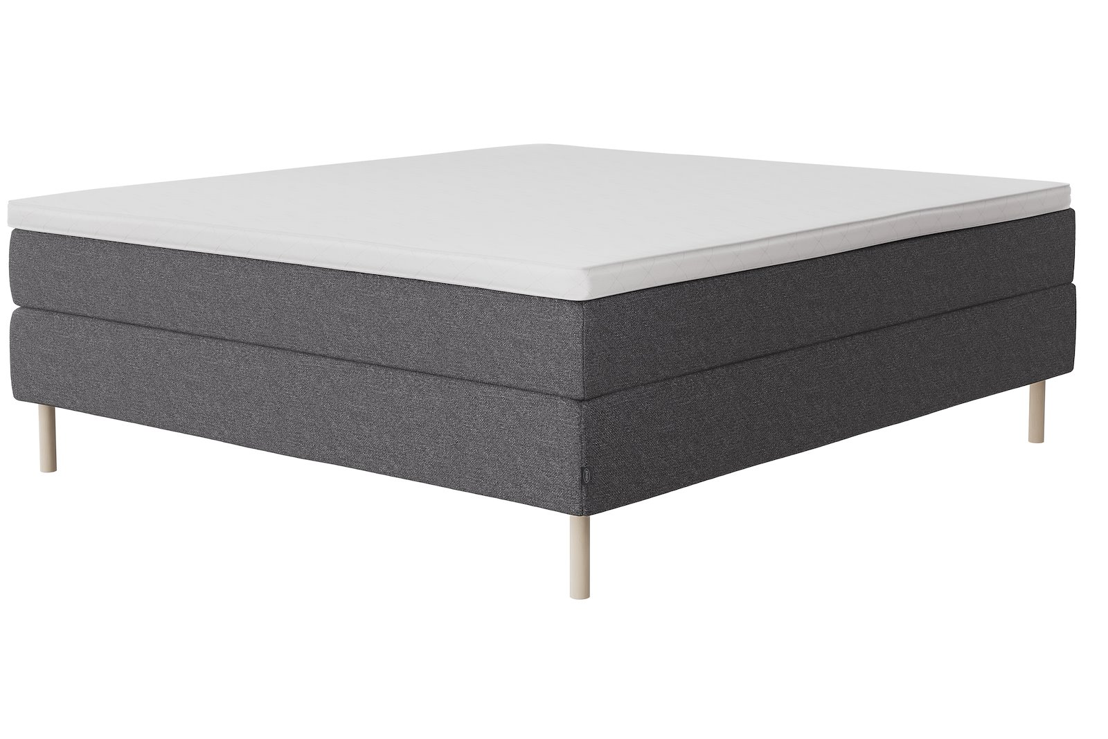 Glow kontinentalseng Tekstil 173 Mørk Grå, medium/fast, seamless, Sleep I overmadrass og runde slanke 18 cm hvitvasket ben + støtteben