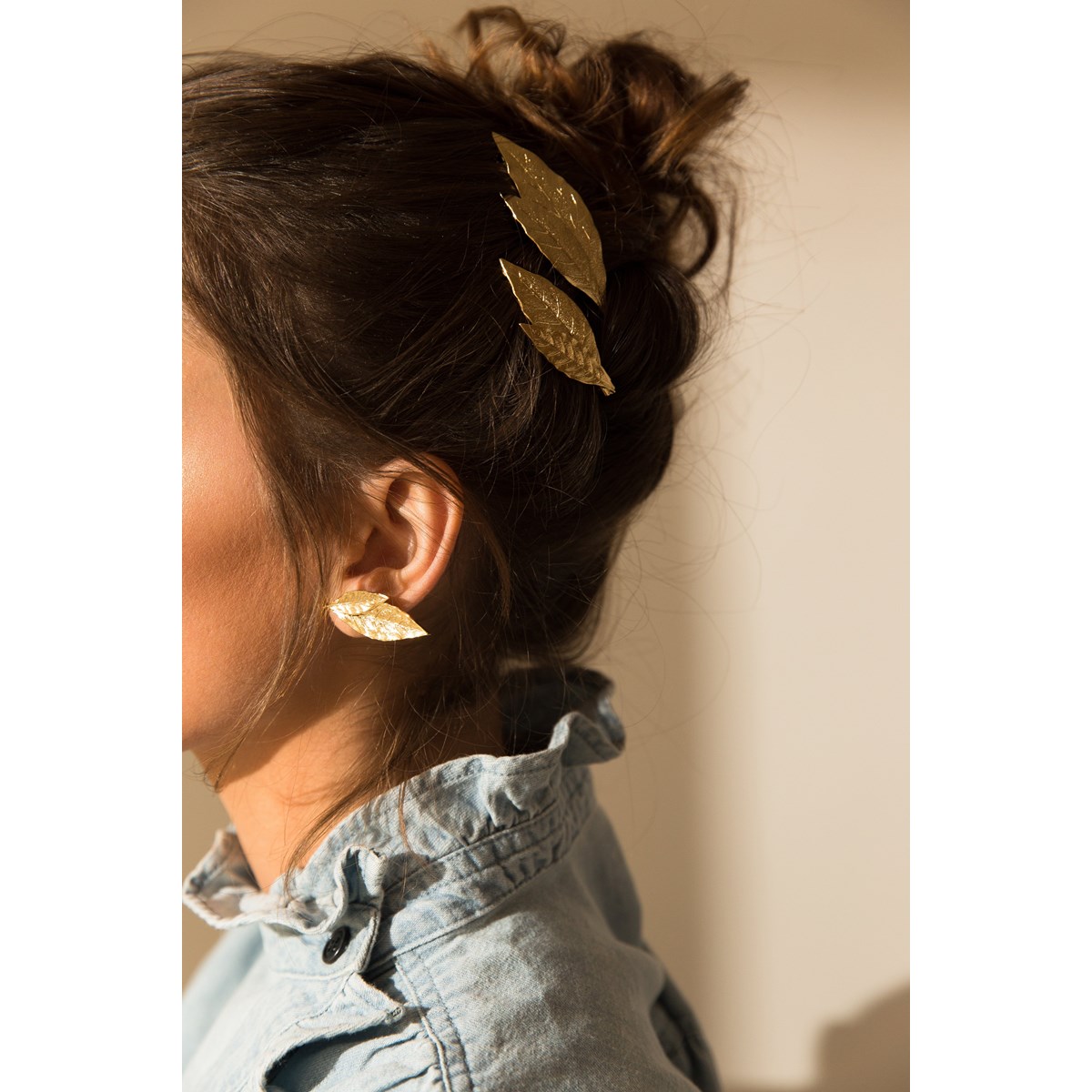 maxi barrette feuilles plaqué argent - THALIE