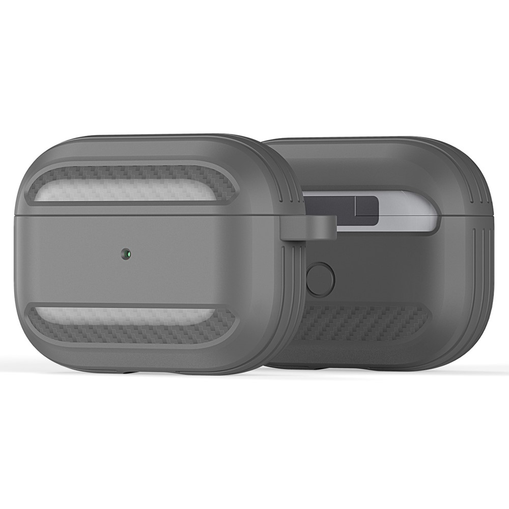 AirPods Pro Gummi Schutzhülle Abdeckung mit Karabinerhaken Carbon Look - Grau