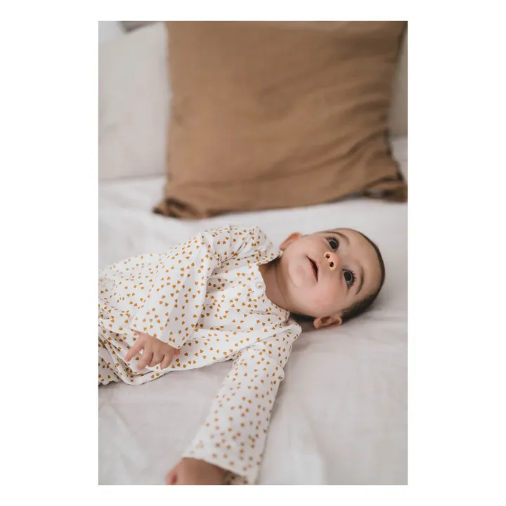 Rose in April Pyjama à pieds en jersey Amalia Mini-cœurs | Jaune moutarde
