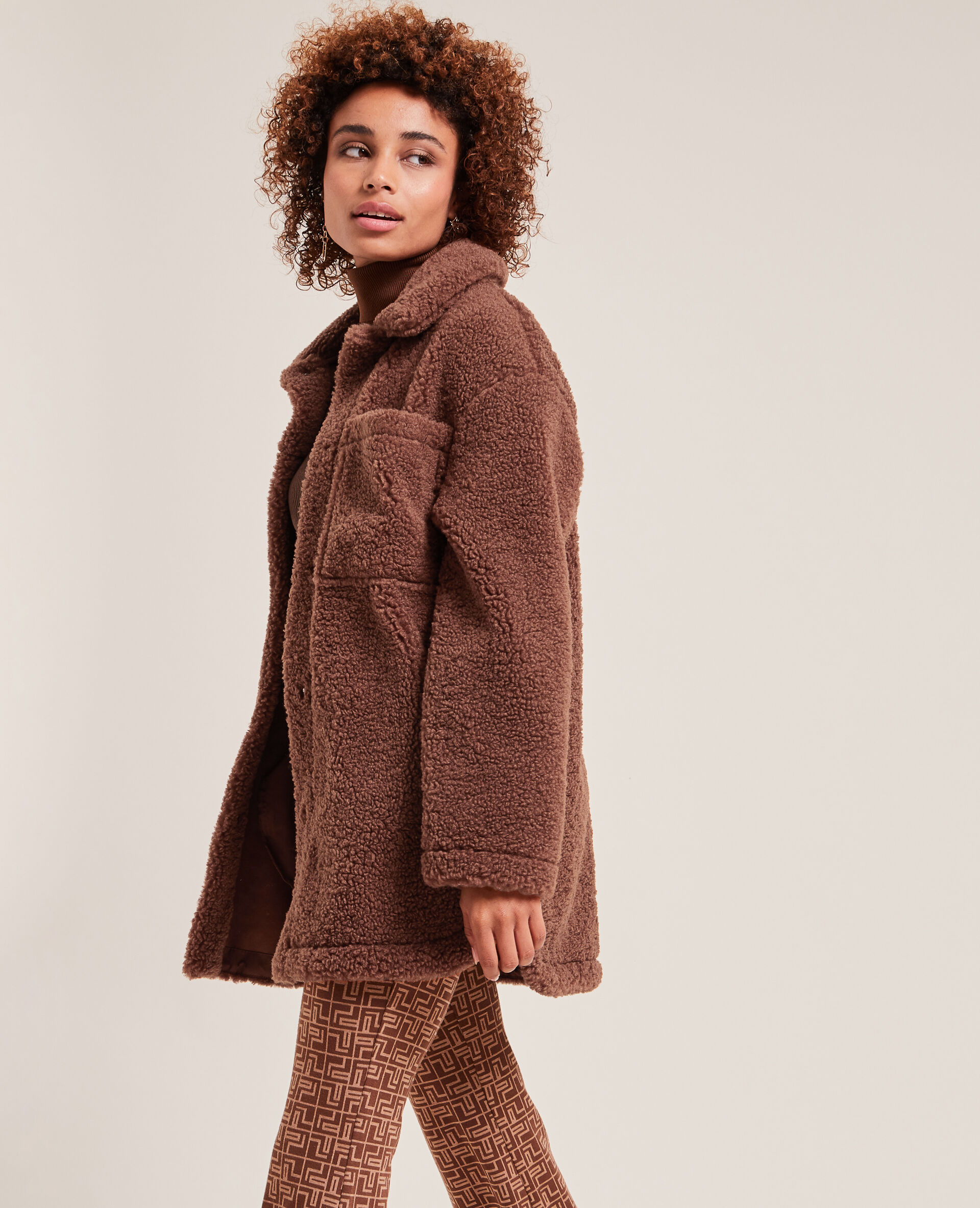 Veste droite en sherpa - Marron