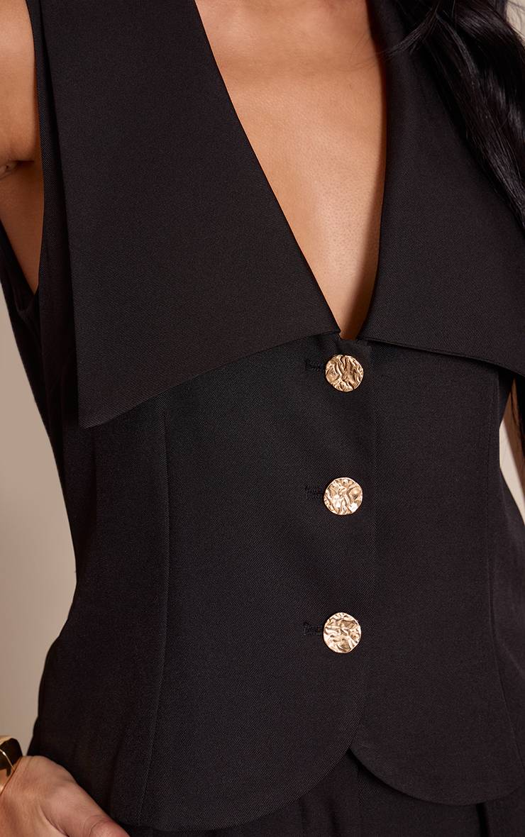 Noir Combinaison-pantalon Cintrée Tissée À Gilet Avec Boutonnage