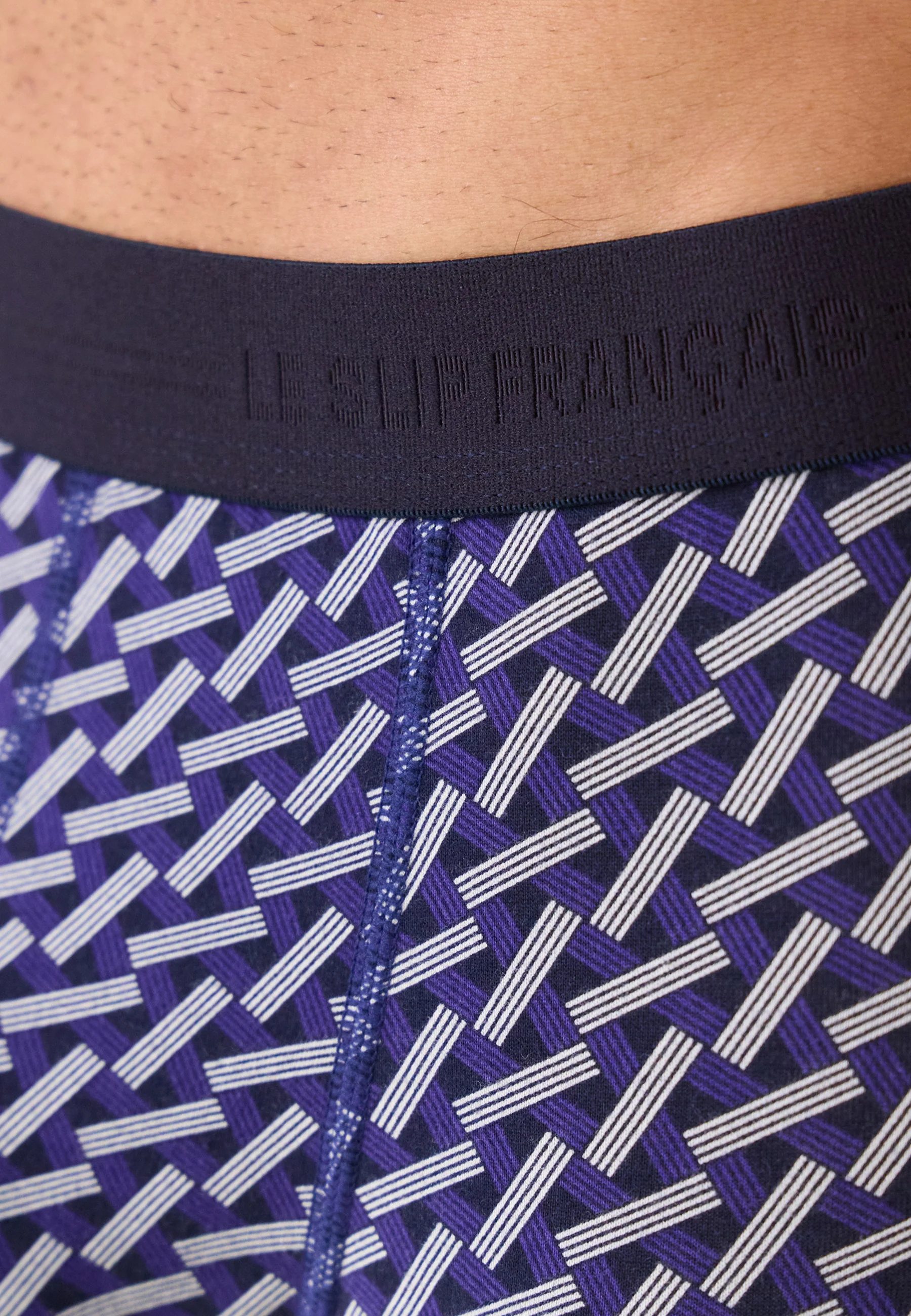 Boxer en coton-Marius Imprimé Diagonale Marine Velours