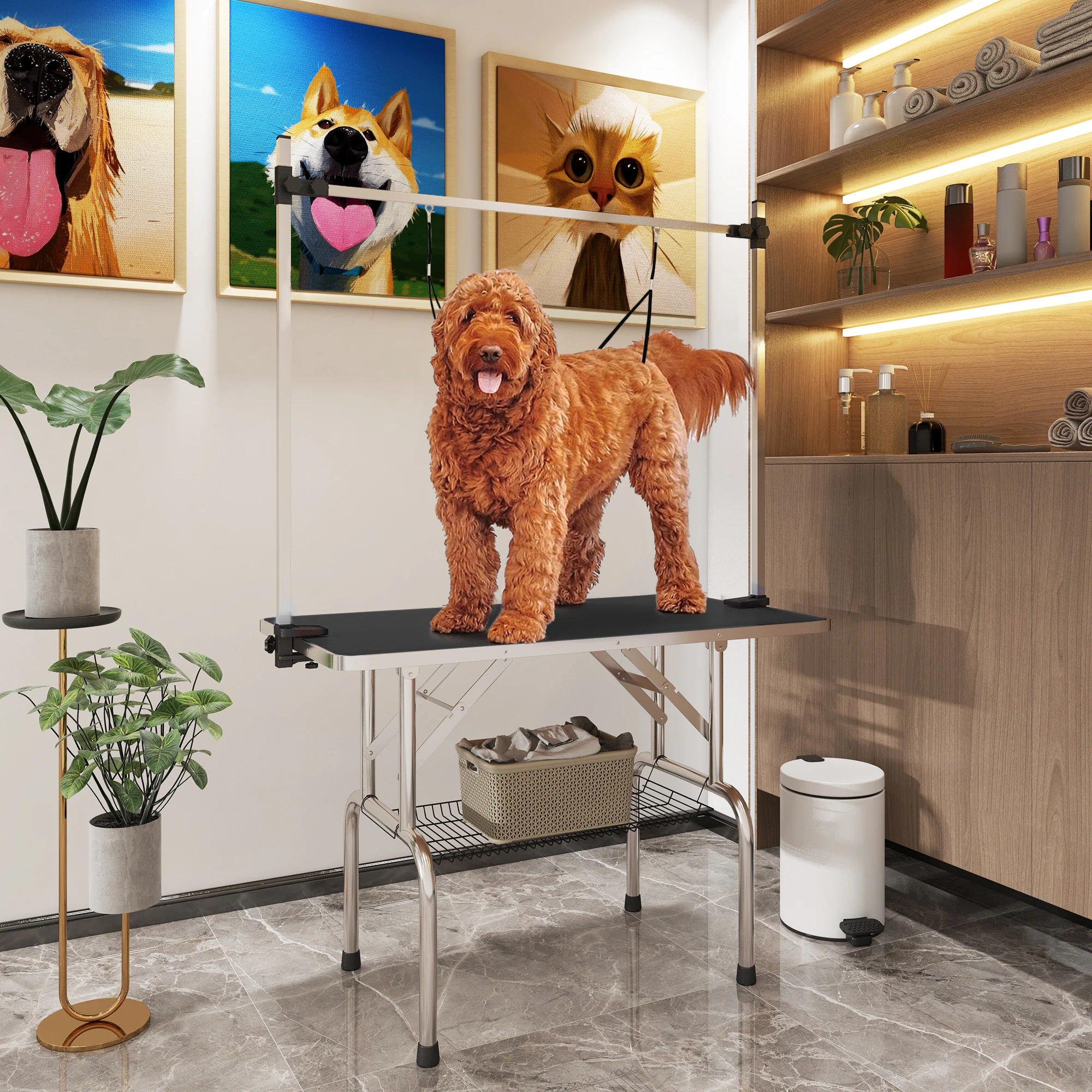 PawHut Hundetrimmtisch mit verstellbarer Stange 107 x 60 x 170 cm (LxBxH)