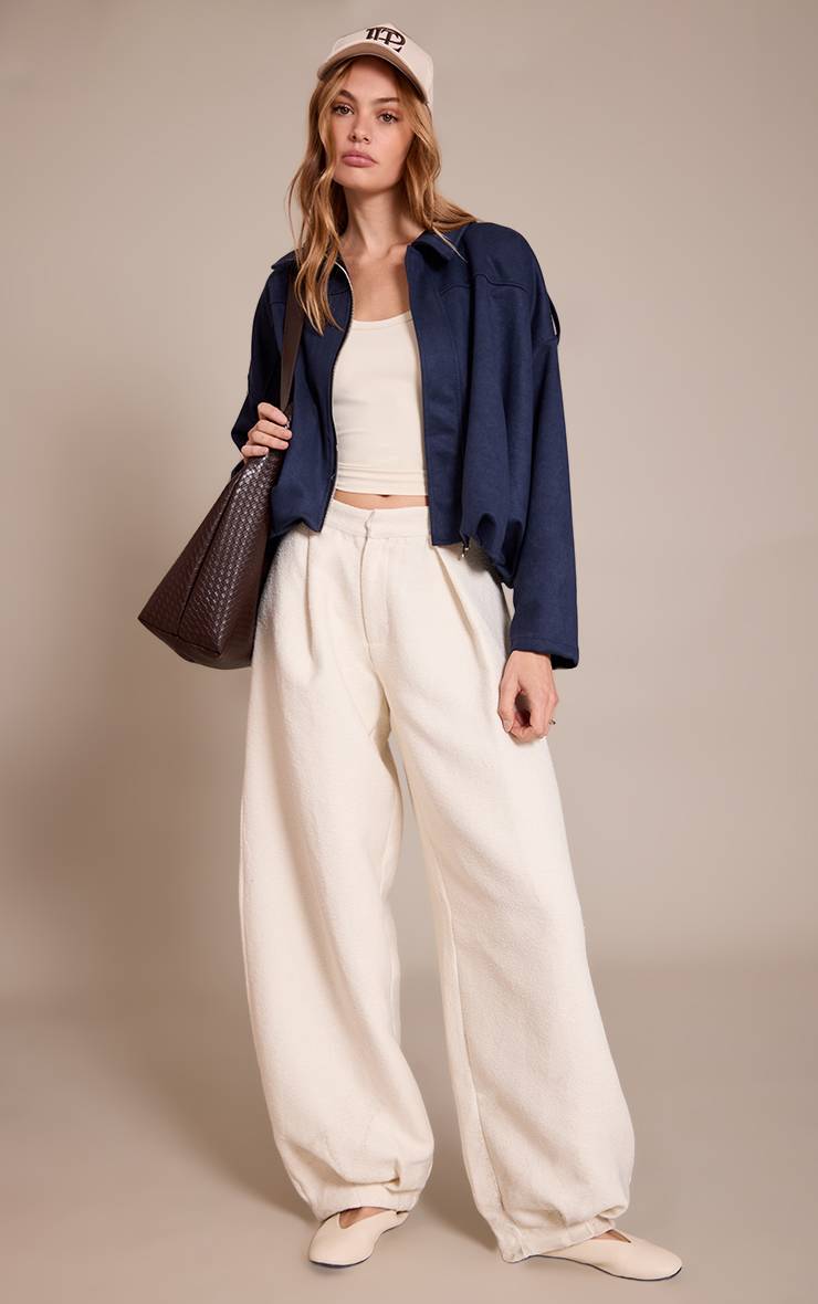 Bleu Marine Veste Bomber Zippée En Synthétique