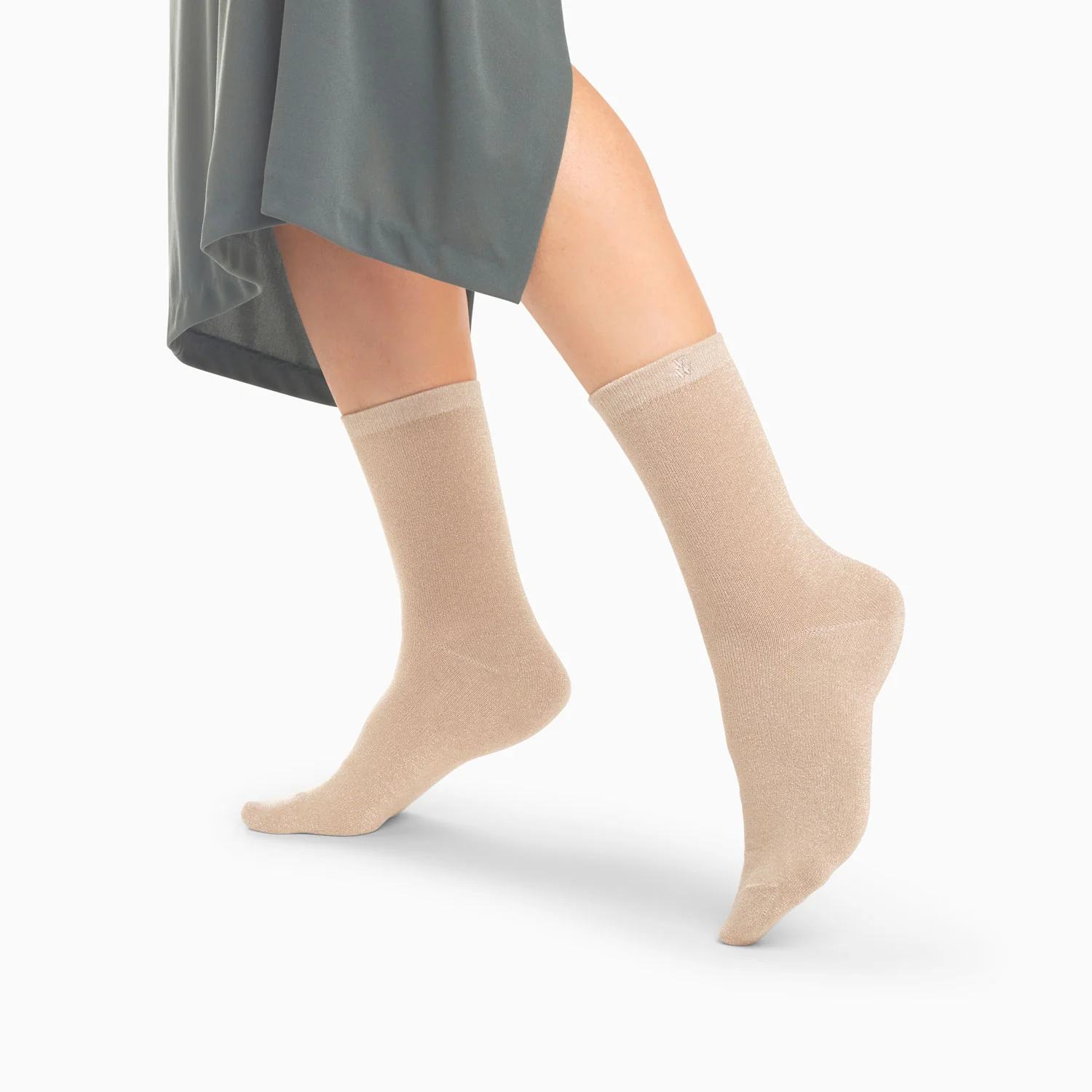 Chaussettes-Chaussettes Quinn beige et or pailleté