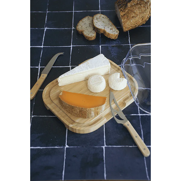 Plateau à fromage en bambou avec couvercle en verre Pebbly